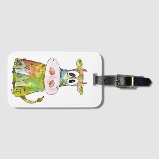 Cute Whimsical Colorful Koe Bagagelabel (Voorkant (horizontaal))