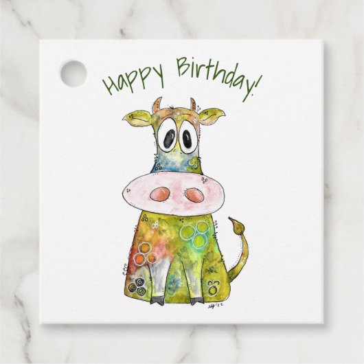 Cute Whimsical Colorful Koe Bedankjes Labels (Voorkant)