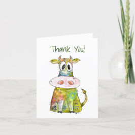 Cute Whimsical Colorful Koe Bedankkaart