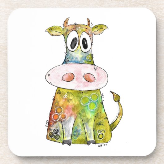 Cute Whimsical Colorful Koe Bier Onderzetter (Voorkant)