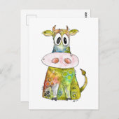 Cute Whimsical Colorful Koe Briefkaart (Voorkant / Achterkant)