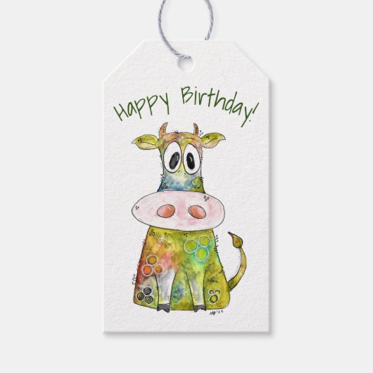 Cute Whimsical Colorful Koe Cadeaulabel (Voorkant)