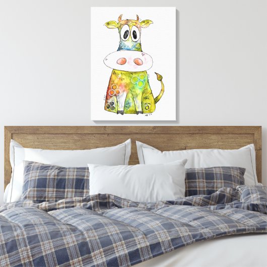 Cute Whimsical Colorful Koe Canvas Print (Insitu (Slaapkamer))