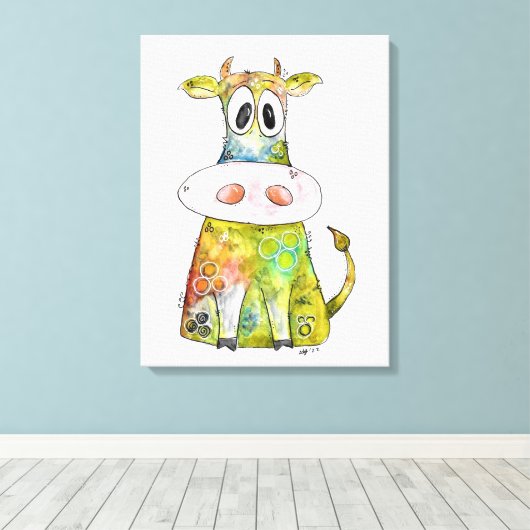 Cute Whimsical Colorful Koe Canvas Print (Insitu (Houten vloer))