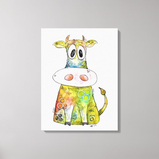 Cute Whimsical Colorful Koe Canvas Print (Voorkant)