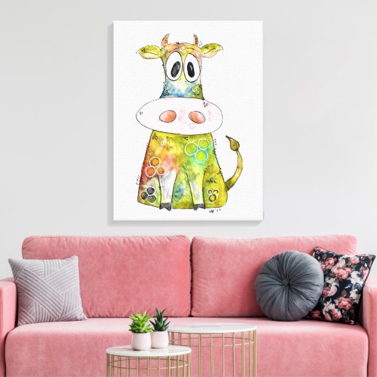 Cute Whimsical Colorful Koe Canvas Print (Insitu (Woonkamer))