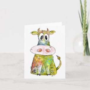 Cute Whimsical Colorful Koe Kaart