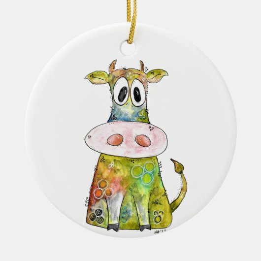 Cute Whimsical Colorful Koe Keramisch Ornament (Voorkant)