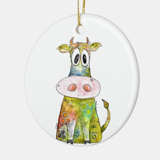 Cute Whimsical Colorful Koe Keramisch Ornament (Links)
