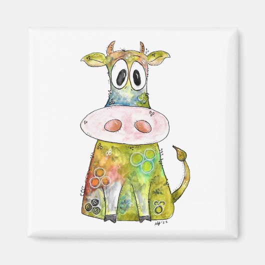 Cute Whimsical Colorful Koe Magneet (Voorkant)