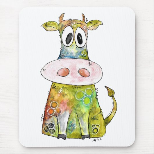 Cute Whimsical Colorful Koe Muismat (Voorkant)