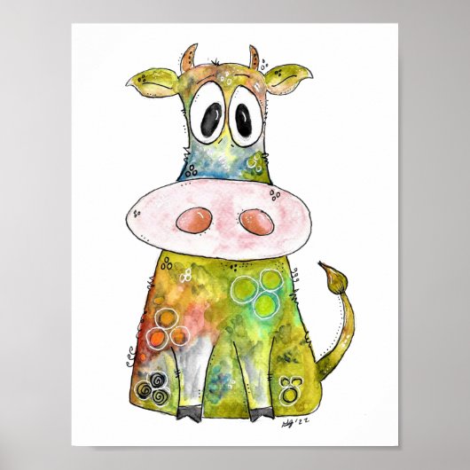 Cute Whimsical Colorful Koe Poster (Voorkant)