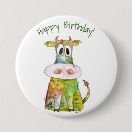 Cute Whimsical Colorful Koe Ronde Button 7,6 Cm