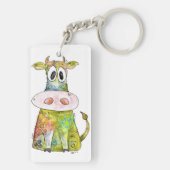 Cute Whimsical Colorful Koe Sleutelhanger (achterkant)