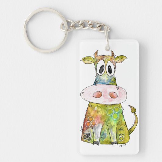 Cute Whimsical Colorful Koe Sleutelhanger (Voorkant)