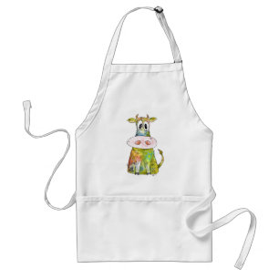 Cute Whimsical Colorful Koe Standaard Schort