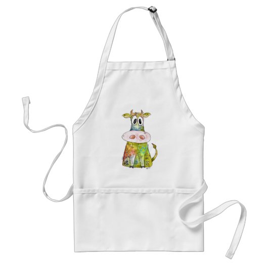 Cute Whimsical Colorful Koe Standaard Schort (Voorkant)