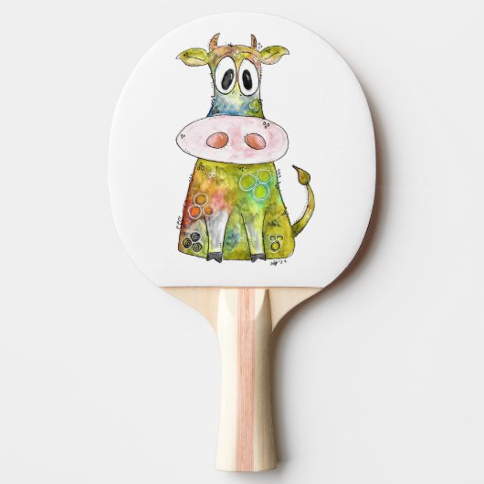 Cute Whimsical Colorful Koe Tafeltennisbatje (Voorkant)