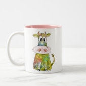 Cute Whimsical Colorful Koe Tweekleurige Koffiemok (Links)