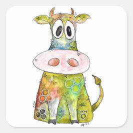 Cute Whimsical Colorful Koe Vierkante Sticker