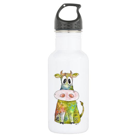 Cute Whimsical Colorful Koe Waterfles (Voorkant)