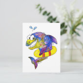 Cute Whimsical Colorful Shark in Float Briefkaart (Staand voorkant)
