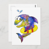 Cute Whimsical Colorful Shark in Float Briefkaart (Voorkant / Achterkant)