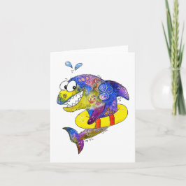 Cute Whimsical Colorful Shark in Float Kaart