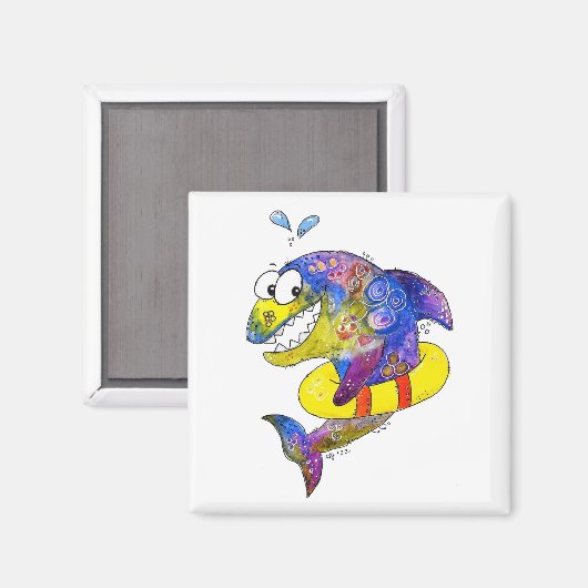 Cute Whimsical Colorful Shark in Float Magneet (Voorkant / Achterkant)