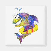 Cute Whimsical Colorful Shark in Float Magneet (Voorkant)