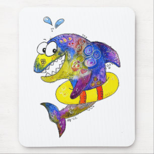 Cute Whimsical Colorful Shark in Float Muismat