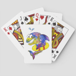 Cute Whimsical Colorful Shark in Float Pokerkaarten