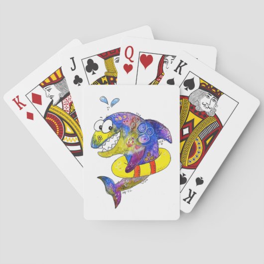 Cute Whimsical Colorful Shark in Float Pokerkaarten (Achterkant)