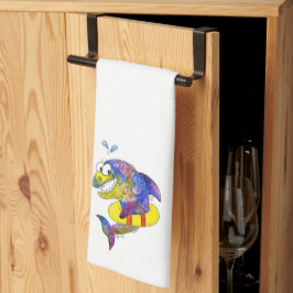 Cute Whimsical Colorful Shark in Float Theedoek