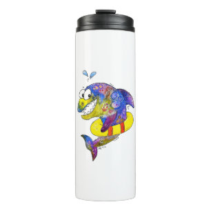 Cute Whimsical Colorful Shark in Float Thermosbeker