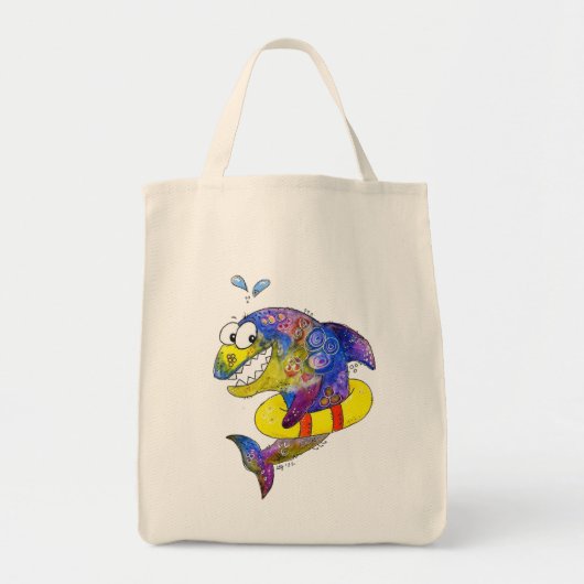 Cute Whimsical Colorful Shark in Float Tote Bag (Voorkant)