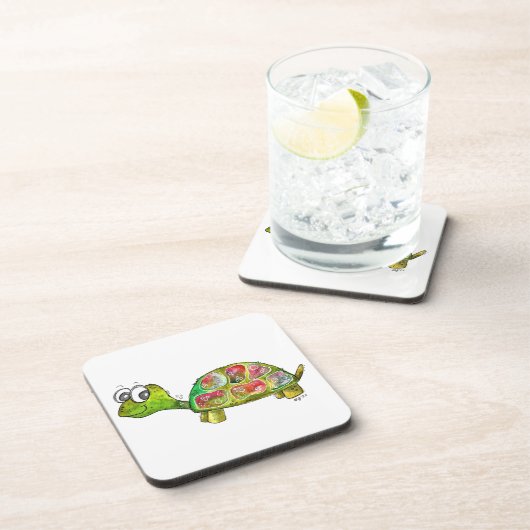Cute Whimsical Colorful Turtle Bier Onderzetter (Rechterzijde)