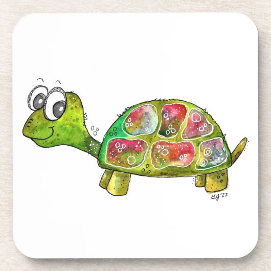 Cute Whimsical Colorful Turtle Bier Onderzetter (Voorkant)