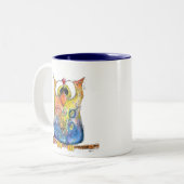 Cute Whimsical Confused Owl Tweekleurige Koffiemok (Voorkant links)