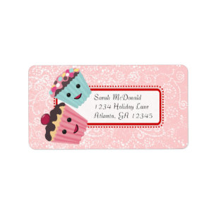 Cute Whimsical Cupcake Swirl Harten Rode Roze Stip Etiket