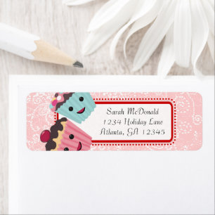 Cute Whimsical Cupcake Swirl Harten Rode Roze Stip Etiket