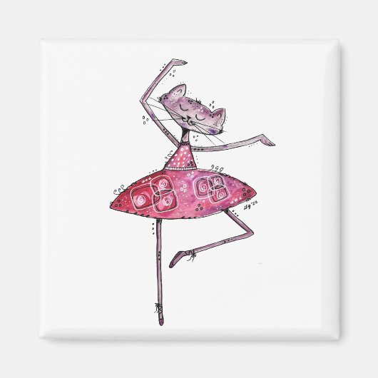 Cute Whimsical Dancing Cat Magneet (Voorkant)