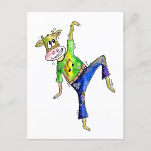 Cute Whimsical Dancing Koe Briefkaart