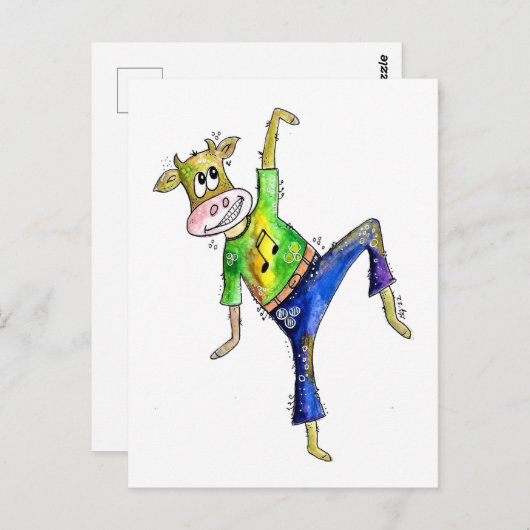 Cute Whimsical Dancing Koe Briefkaart (Voorkant / Achterkant)