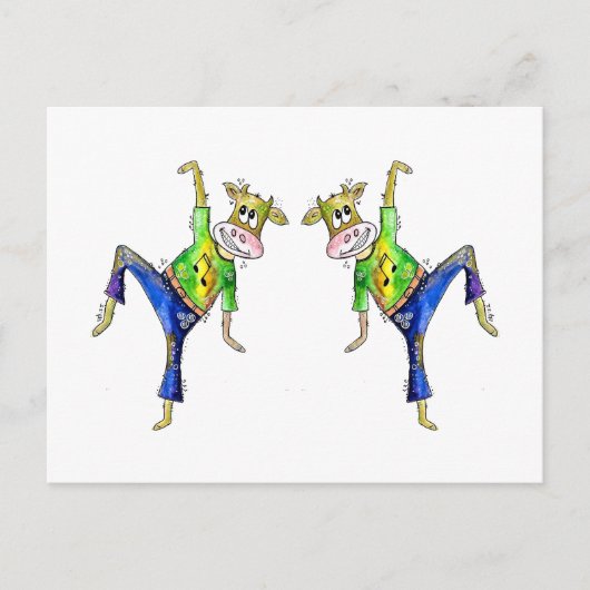 Cute Whimsical Dancing Koe Briefkaart (Voorkant)