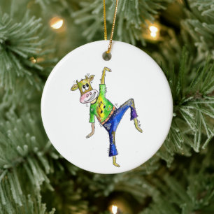 Cute Whimsical Dancing Koe Keramisch Ornament