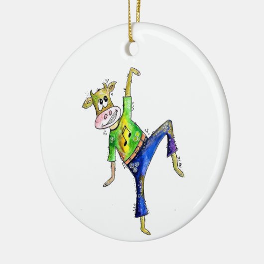 Cute Whimsical Dancing Koe Keramisch Ornament (Links)