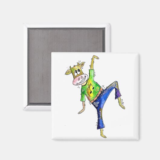 Cute Whimsical Dancing Koe Magneet (Voorkant / Achterkant)