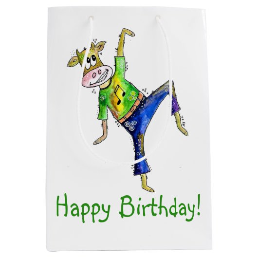 Cute Whimsical Dancing Koe Medium Cadeauzakje (Voorkant)