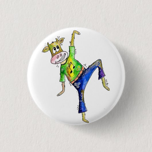 Cute Whimsical Dancing Koe Ronde Button 3,2 Cm (Voorkant)